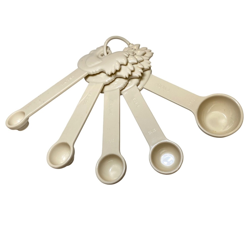 Paula Deen Rooster Chicken 5Pc Measuring Spoon Set Ivory Cream Farmhouse Kitchen